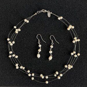 LIA SOPHIA | Floating Freshwater Pearl Necklace Earring Set - EUC